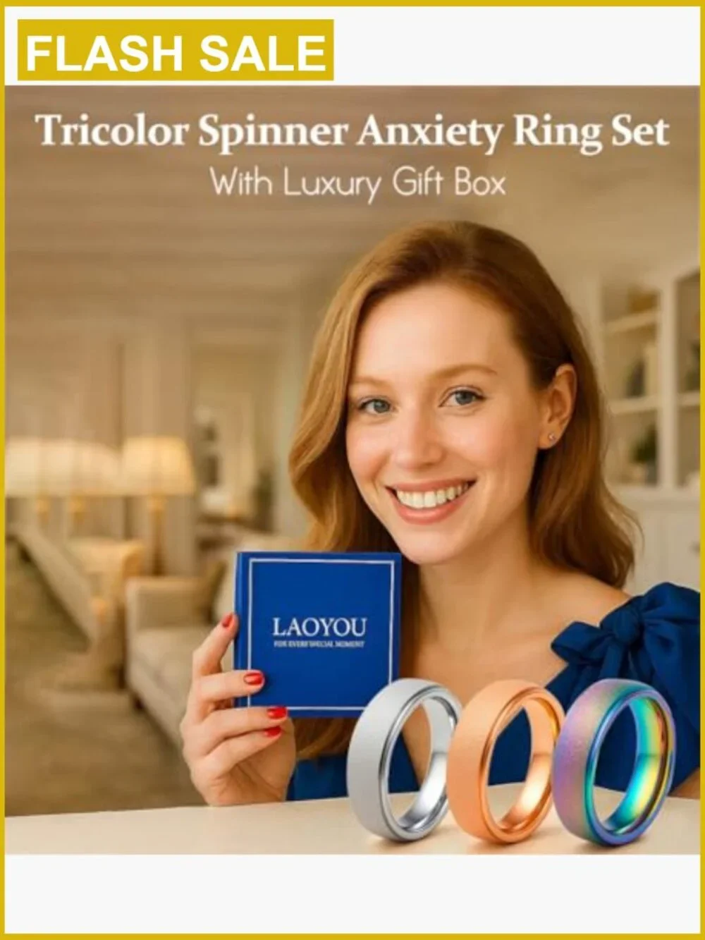 Spinner Anxiety Relief Fidget Ring Set 6mm Titanium Stainless Steel